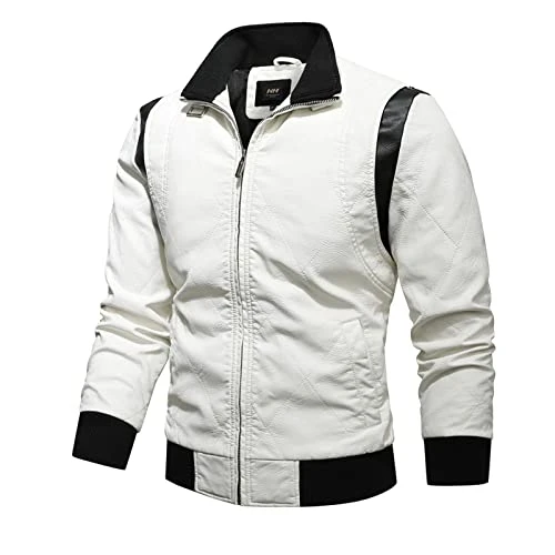 Daily Deals Hiking Winter Coat Men Embroidery Splice Leather Jacket Zipper Long Sleeve Hoodie Jacket Coat Zipper Pocket Jacket Long Duster Jacket Brown Men Brown Bomber Jacket Sale Clearance