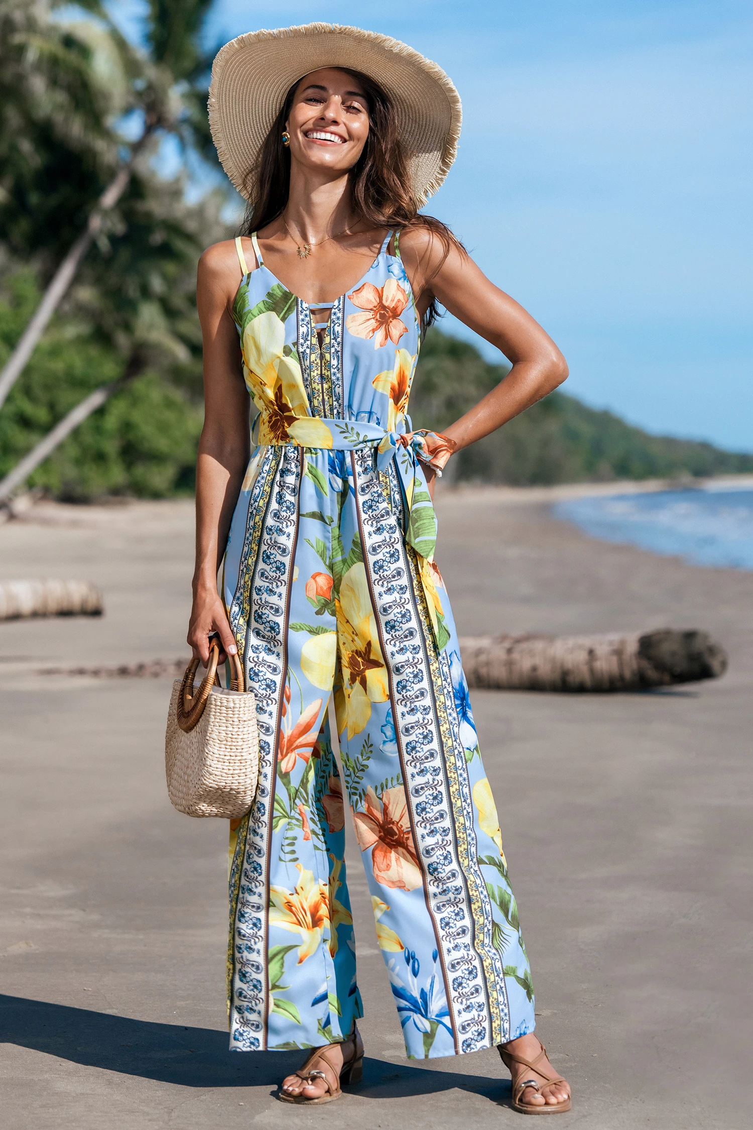 Daisy Breeze Floral Jumpsuit - Blue