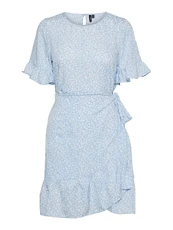 Damen VMHENNA 2/4 O-Ausschnitt kurzes Kleid NOOS Wrap, Blau Bell/AOP:Mini Henna VIC, M Damen VMHENNA 2/4 O-Ausschnitt kurzes Kleid NOOS Wrap, Blau Bell/AOP:Mini Henna VIC, M