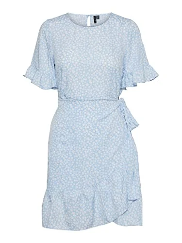Damen VMHENNA 2/4 O-Ausschnitt kurzes Kleid NOOS Wrap, Blau Bell/AOP:Mini Henna VIC, M