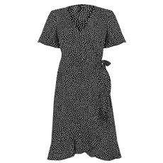 Damen Vmhenna 2/4 Wrap Rüschenkleid NOOS, Schwarz/AOP: Winzige Punkte, M Damen Vmhenna 2/4 Wrap Rüschenkleid NOOS, Schwarz/AOP: Winzige Punkte, M