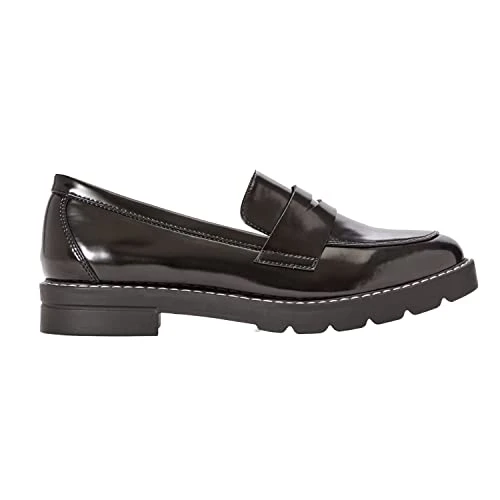 Danica Loafer for Women - Black Lug Sole Loafers, Classic Faux Leather Flats, Black Flats for Women,