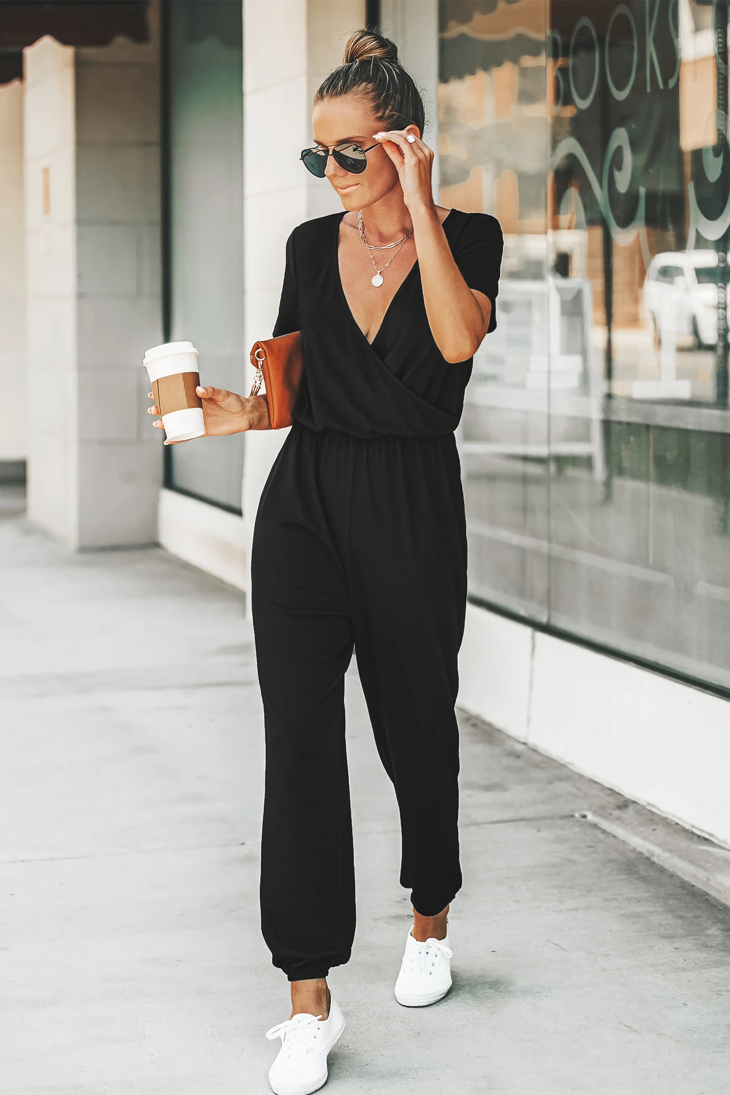 Danica V-neck Maxi Short Sleeve Jumpsuit - Black