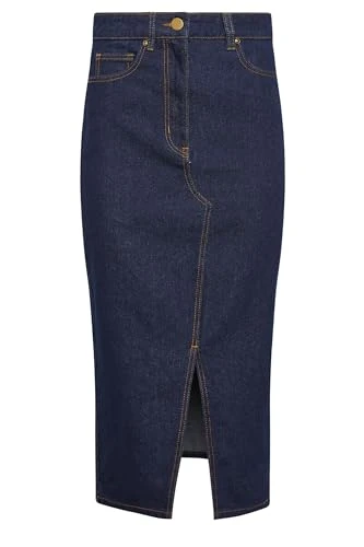 Dark Blue Denim Midi Skirt Petite