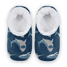 Dark Blue Fish Shark House Fleece Slippers Comfy Bedroom Shoes Anti-Slip for Men UK 8-9 Dark Blue Fish Shark House Fleece Slippers Comfy Bedroom Shoes Anti-Slip for Men UK 8-9