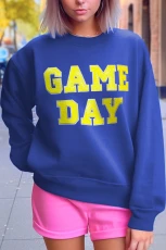 Dark Blue Game Day Crew Neck Graphic Pullover Sweatshirt - DARK BLUE / / 65%POLYESTER+%COTTON Dark Blue Game Day Crew Neck Graphic Pullover Sweatshirt - DARK BLUE / / 65%POLYESTER+%COTTON