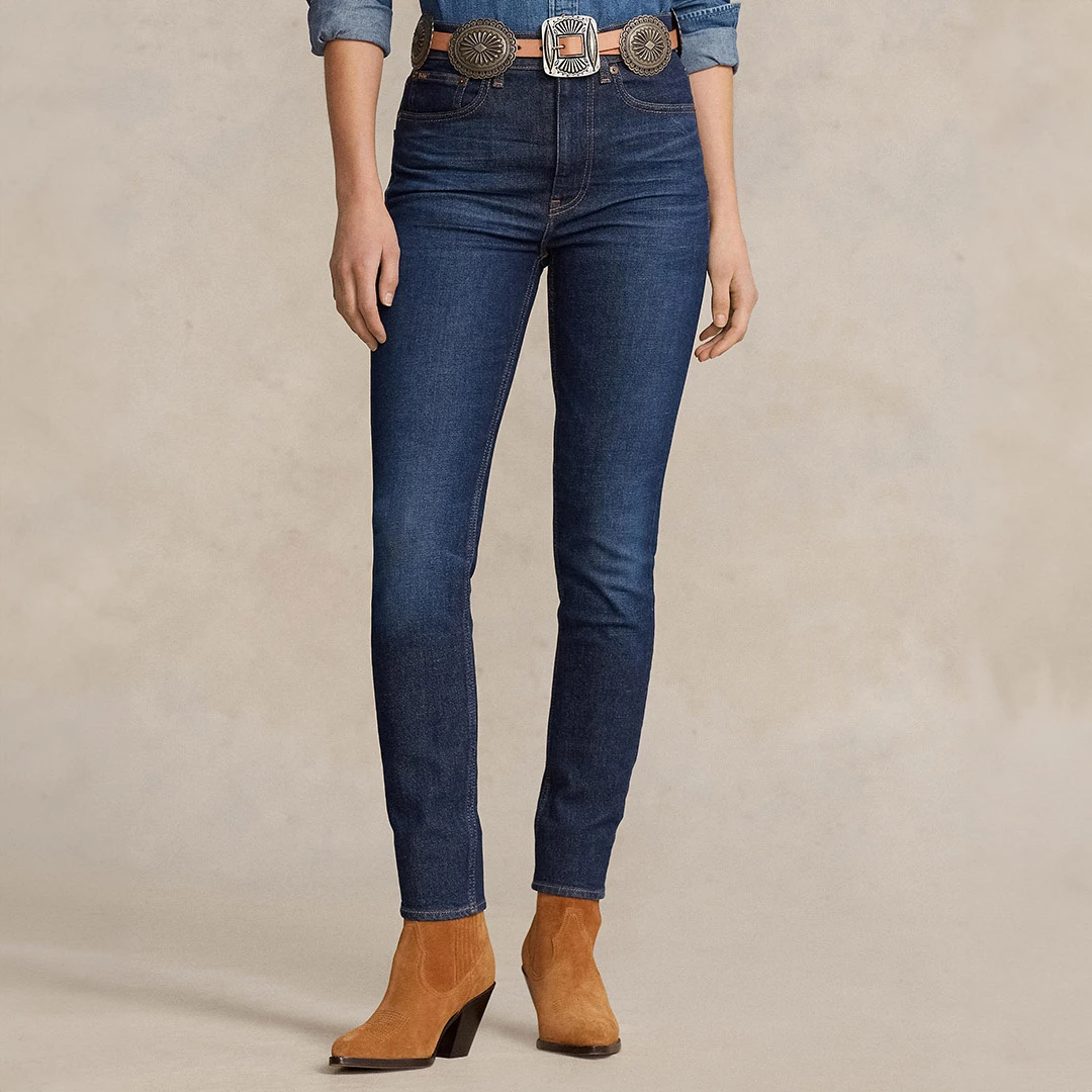 Dark Blue High Rise Slim Stretch Jeans