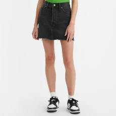 Dark Blue Icon Denim Skirt - Beige