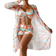 Dark Blue Men's High Waist Bikinis 2022 Sexy 3-Piece Bikini Set Cover Up Swimsuit for Women Long Sleeve Push Up Swimwear Beach Wear Swimsuit Digital Watches, H, S