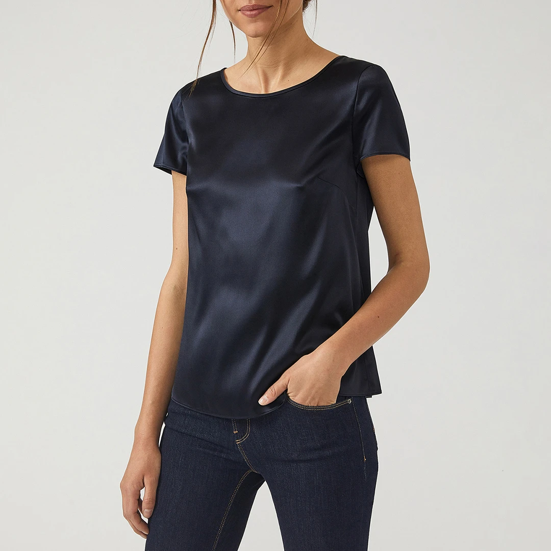 Dark Blue Silk Blend Blouse - Navy