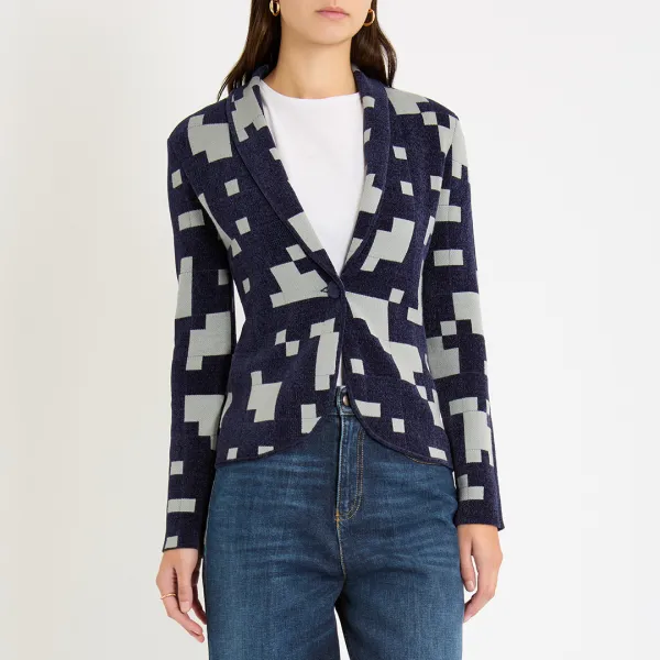 Dark Blue Single Breasted Blazer - Multi