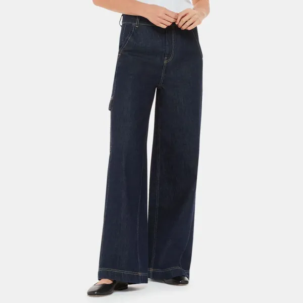Dark Blue Wide Leg Cargo Jeans - Blue