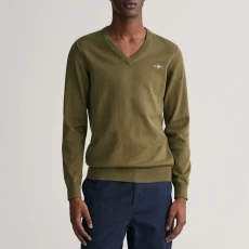 Dark Green Classic Cotton V-Neck Jumper