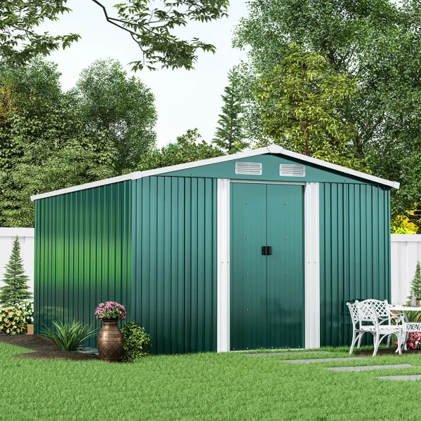 Dark Green Metal Garden Storage Shed - Size Large