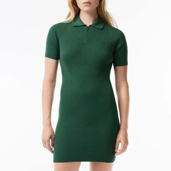 Dark Green Quarter Zip Polo Shirt Dress - Green