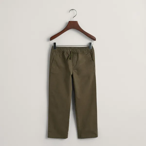Dark Khaki Woven Pull On Pants - Green