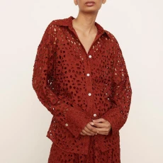 Dark Red Lace Cotton Shirt