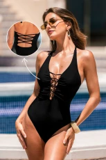 Dark Romance Black Halterneck One-Piece Swimsuit