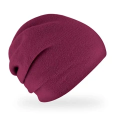 Darling Knitted Beanie Hat Made of Wool with Ruffles for Women Double Fine Knit Quality Made in Europe (Cassis)