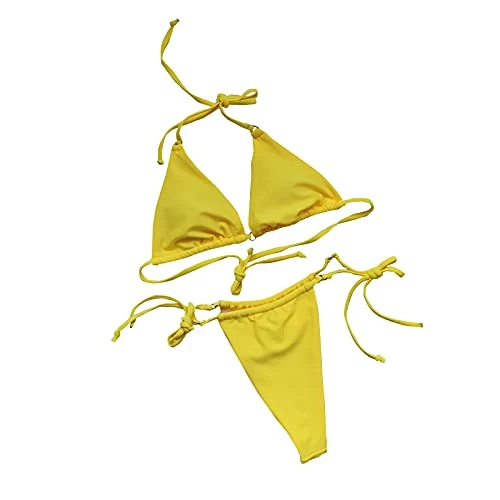 Date Swimsuits Solid Swimming Two Piece Women Bikini Bandage Set Shirt Men, yellow, S