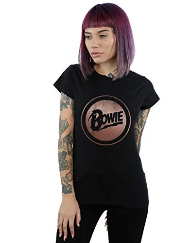 David Bowie Women's Rose Gold Circle T-Shirt Black Medium