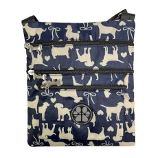 David Viggers - Coated Nylon - Dog Walking Bag - Lightweight Shoulder Bag - Built-In Poop Bag Dispenser and Adjustable Strap - Navy and Cream