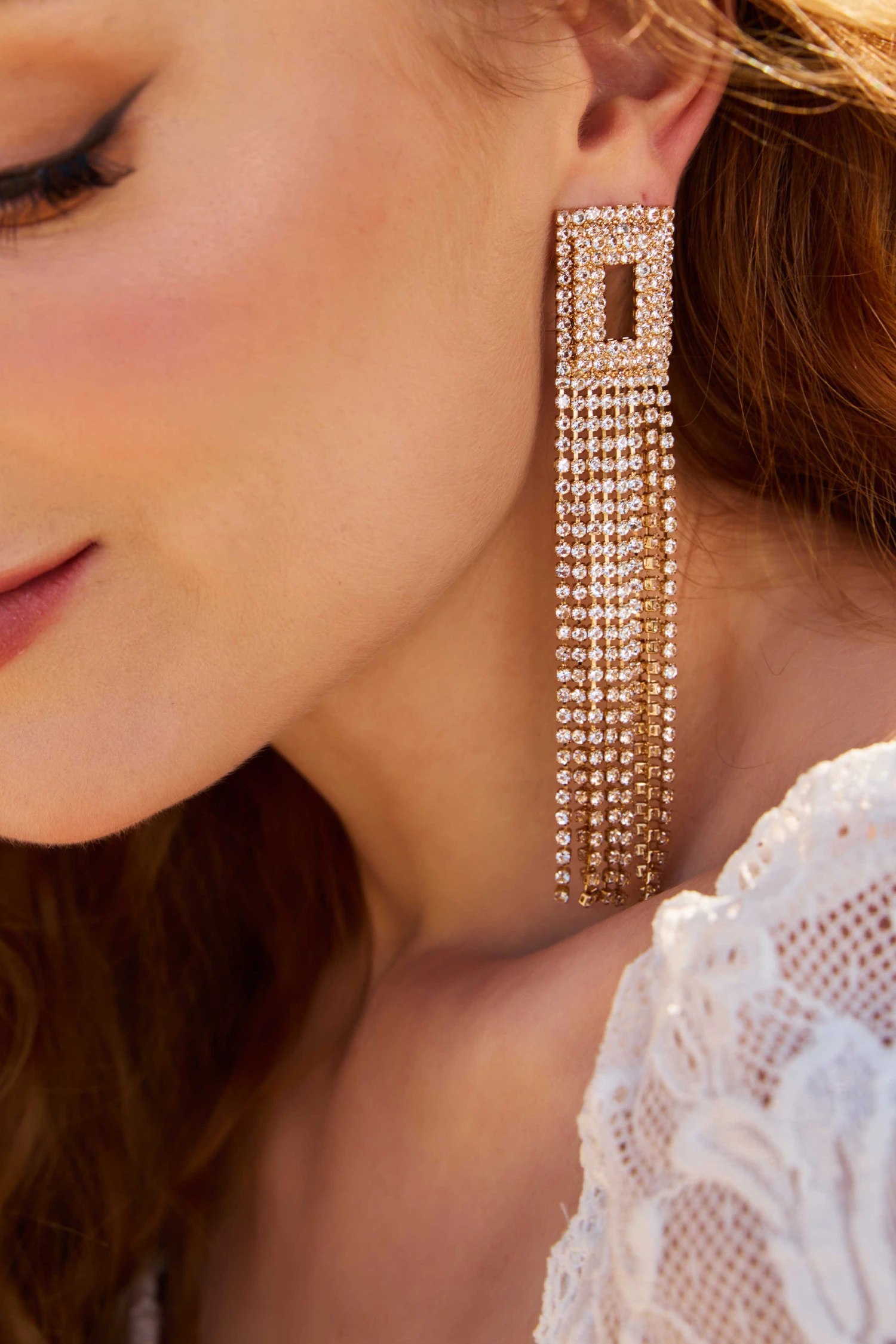 Dazzling Cascade Gold-Tone Earrings