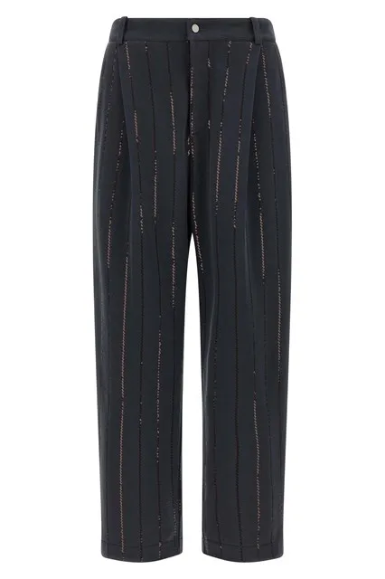 Dazzling Chalk Stripe Embroidery joggers - Gray
