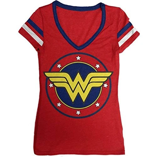 DC Comics Logo V-Neck Junior's T-Shirt, Red, XX-L