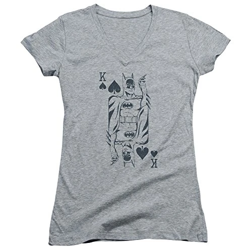 Dc - Womens Bat Card V-Neck T-Shirt, Small, Athletic Heather