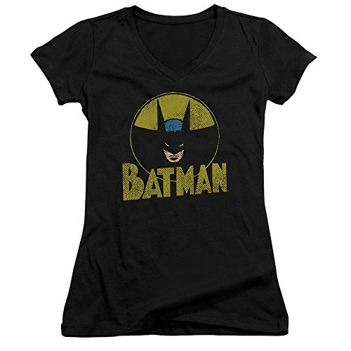 Dc - Womens Circle Bat V-Neck T-Shirt, Small, Black