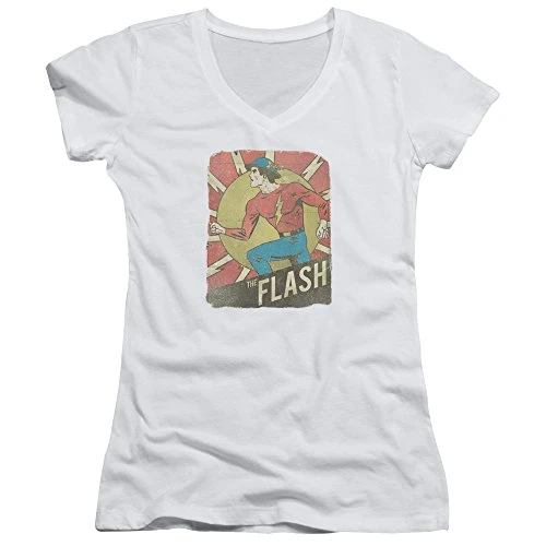 Dc - Womens Tattered Poster V-Neck T-Shirt, Small, White