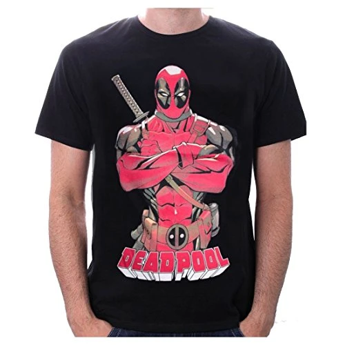 DEADPOOL Men's Deadpool Pose Short Sleeve T-Shirt, Black, Medium