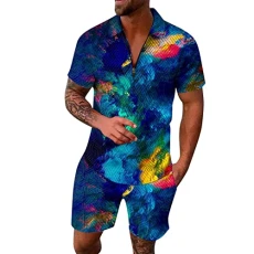 Deal Of The Day Mens Suits Short Sleeve Quarter Zipper Turn Down Collar Pullover Tops Color Floral Printed Set with Shorts 2024 Summer Fashion Casual Suit for Outdoor Outlet Clearance Uk Overstock