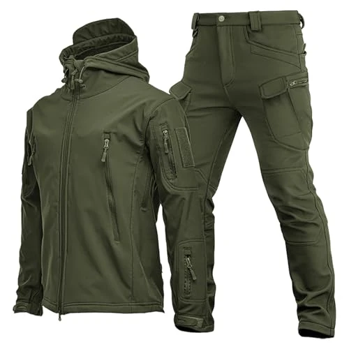 Deal Of The Day Today Sale Mens Suits Long Sleeve Zipper Hooded Jacket Camouflage Color Printed Blouse with Long Leg Trouser Fashion Rainproof Windproof Suit for Outdoor Sale Clearance