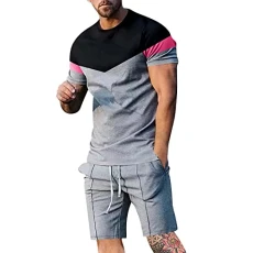 Deal Of The Day Today Sale Mens Suits Short Sleeve Crewneck Pullover Tops Contrast Color Printed Blouse with Drawstring Shorts Summer Fashion Set Casual Sports Suit for Outdoor Sale Clearance