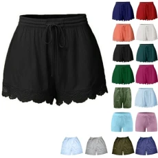 Deal of The Day Today Sale Shorts Womens UK Summer Drawstring Cotton Elastic Waist Solid Color Casual Shorts Sport Pants Lace Rope Trousers Yoga Shorts Women Si Amazon Outlet Clearance UK Overstock
