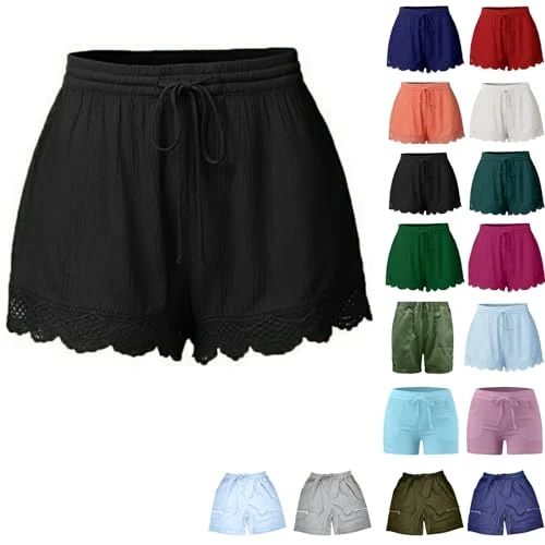 Deal of The Day Today Sale Shorts Womens UK Summer Drawstring Cotton Elastic Waist Solid Color Casual Shorts Sport Pants Lace Rope Trousers Yoga Shorts Women Si Amazon Outlet Clearance UK Overstock