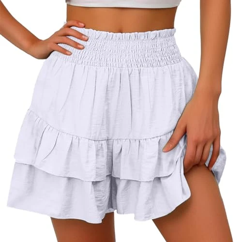 Deal Of The Day Today Shorts for Women UK High Waisted Fashion Ruffle Shorts Solid Color Printed Pleated Hem Pants 2024 Summer Comfortable Casual Women Shorts for Outdoor Under 5 Pounds Clearance