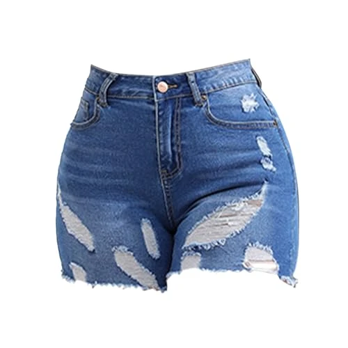 Deal Of The Day Women Shorts High Waisted Ragged Edge Solid Color Print Perforated Pants 2024 Summer UK Fashion Washed Denim Breathable Casual Women Shorts for Outdoor Under 5 Pounds Clearance