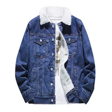 Deals of The Day Men Outerwear Jacket Wool Casual Vintage Wash Distressed Denim Jacket Coat Mens Lined Waterproof Jacket Men's Denim Jacket XXL Mens White Jeans Ladies Gifts Ideas Clearance