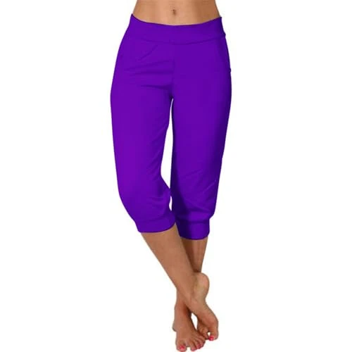 Deals of The Day Sale Prime Capri Pants for Women UK Knee Length High Waisted Solid Color Printed Yoga Trousers 2024 Summer Fashion Lightweight Soft Casual Cropped Trousers f Warehouse Clearance UK