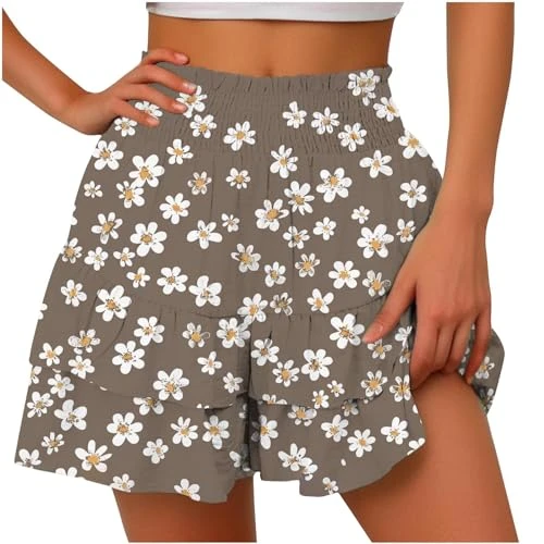 Deals Of The Day Sale Women Shorts High Waisted Layered Ruffle Hem Pants Colored Stripe Printed Trousers 2024 Summer Fashion Comfortable Wide Leg Cute Culotte for Ou Womens Gift Sets Sale Clearance