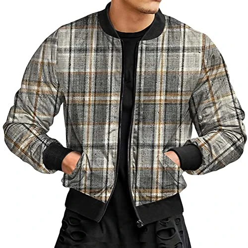 Deals of The Day Splash Jackets for Rafting Woven Street Plaid Stand Collar Zip Jacket Long Jackets Men UK Shirt Jackets Men UK Mens White Bomber Jacket Thermal Jack Under 5 Pounds Clearance