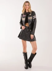 Denim Acid Wash Pleated Mini Skirt BLACK Denim Acid Wash Pleated Mini Skirt BLACK