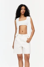 Denim Bermuda Shorts With Darts - White