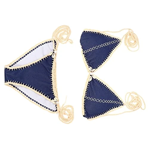 Denim Bikini Set Lady Swimsuit Tie Up Bikini Swimwear for Women Girls (Blue S)