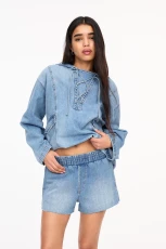 Denim Boxer Shorts With Elastic Waistband edium blue