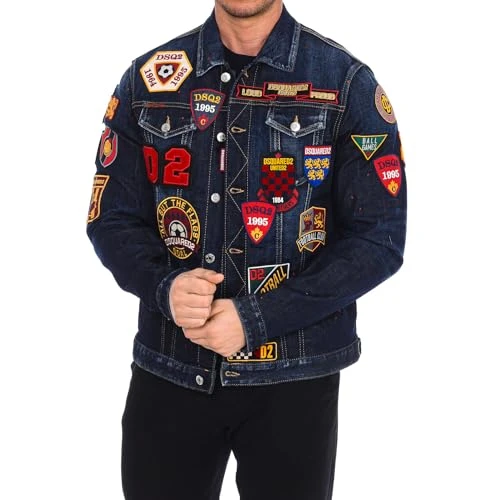 Denim jacket patches S74AM1079-S30664 man, Denim, numeric_50