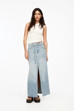 Denim Midi Skirt With Belt edium blue Denim Midi Skirt With Belt edium blue